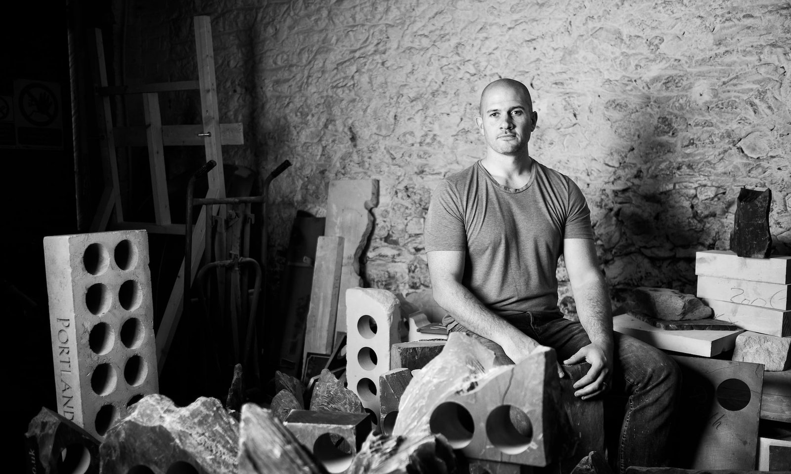 Ioan Raymond in the workshop of Contemporary Slate & Stone